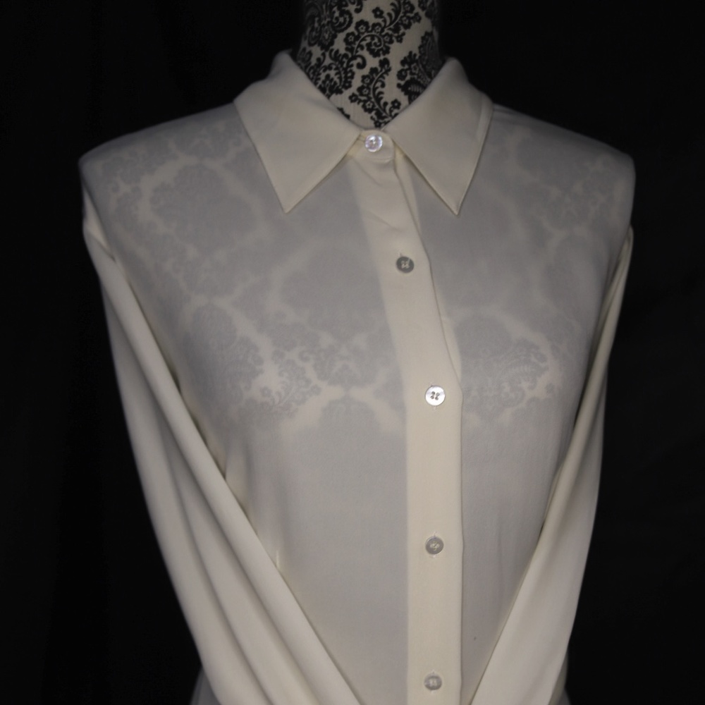 Emanual Unsure sheer off white button down blouse.